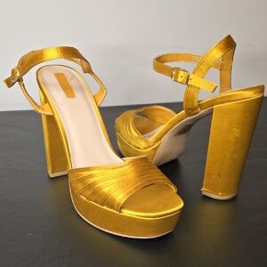 Forever 21 Shiny Gold Block Heels